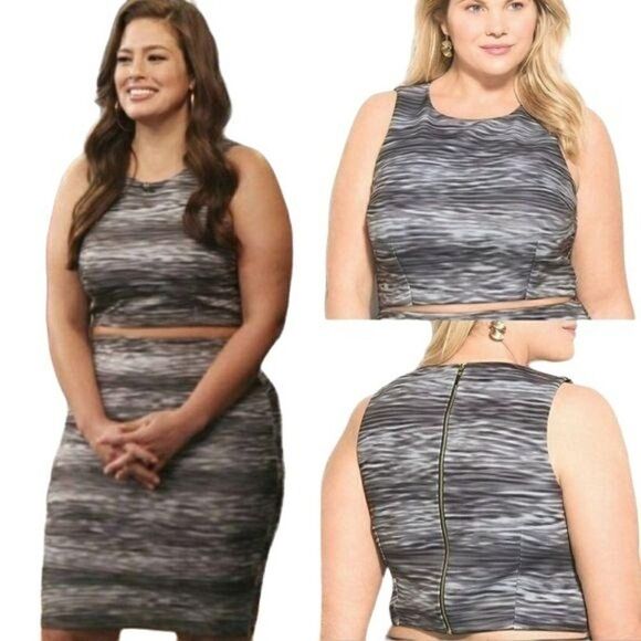 Ashley Graham Top Scuba Crop Tank Sleeveless Ombre Striped Black Sz 16W - Picture 2 of 11